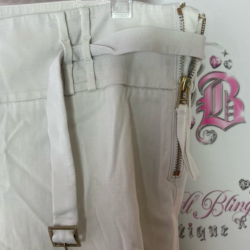 Guess by Marciano Pants white cream belted silver details zip up side stretchy - Picture 5 of 8
